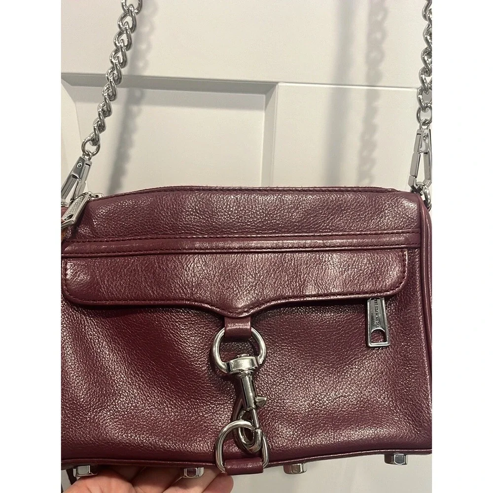 Rebecca Minkoff Crossbody Purse Leather Silver‎ Hardware Burgundy Color Bag